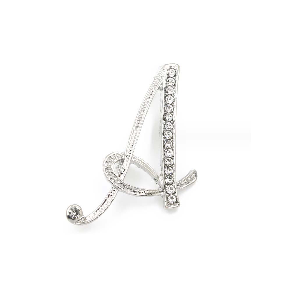A-Z 26 Letters Pins Brooches Silver/Gold Plated Metal Broaches Pins-Clear Crystal Initial Breastpin