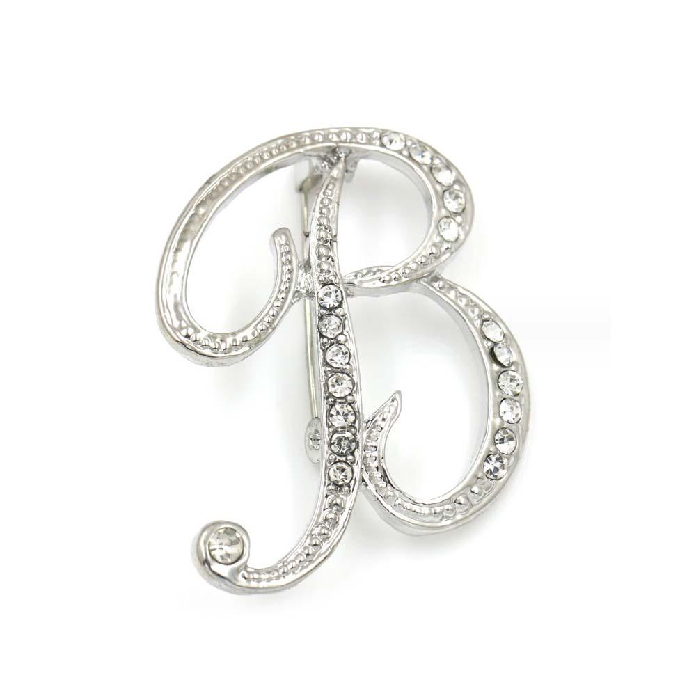 A-Z 26 Letters Pins Brooches Silver/Gold Plated Metal Broaches Pins-Clear Crystal Initial Breastpin