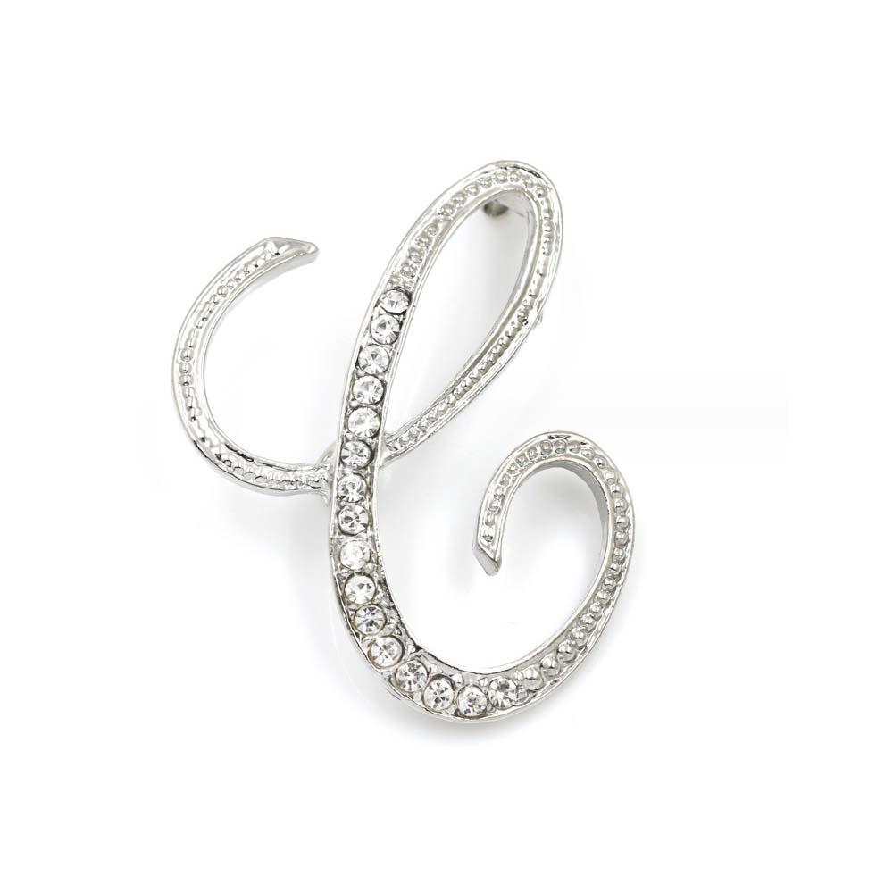 A-Z 26 Letters Pins Brooches Silver/Gold Plated Metal Broaches Pins-Clear Crystal Initial Breastpin
