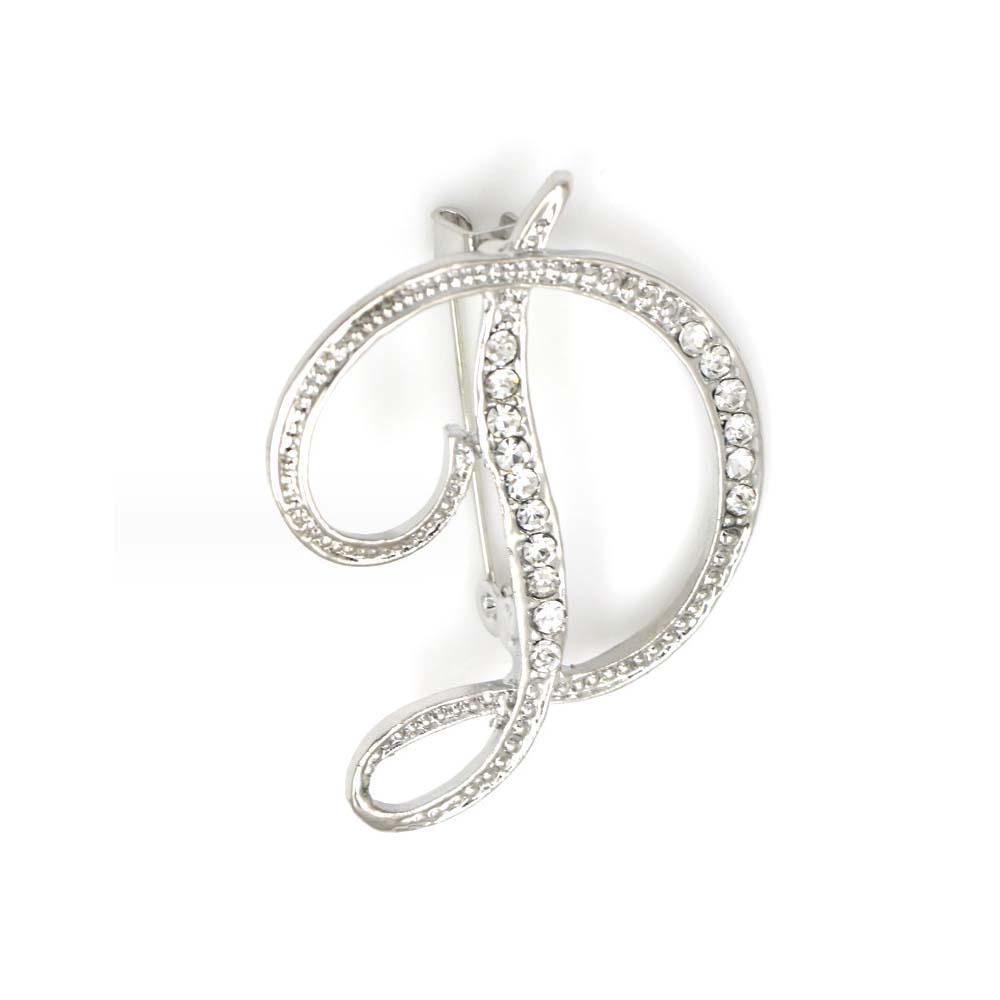 A-Z 26 Letters Pins Brooches Silver/Gold Plated Metal Broaches Pins-Clear Crystal Initial Breastpin