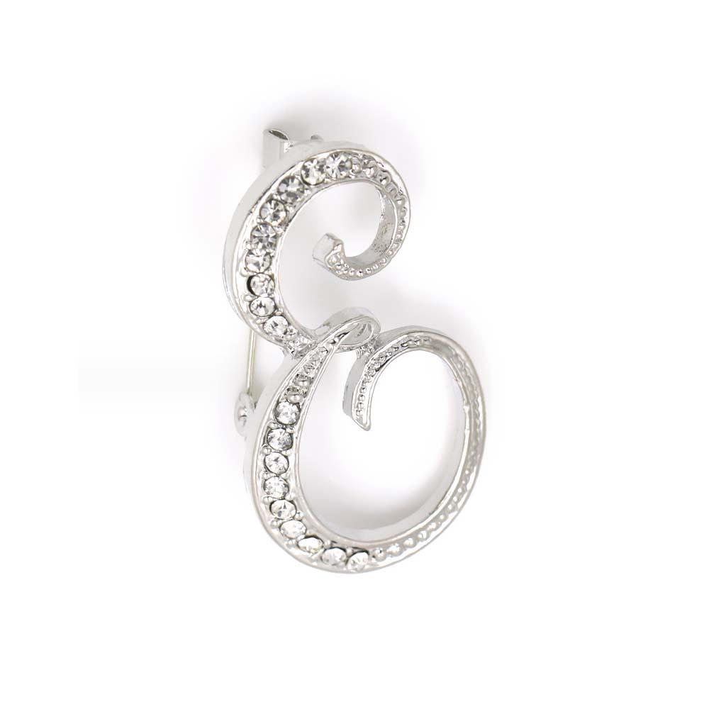 A-Z 26 Letters Pins Brooches Silver/Gold Plated Metal Broaches Pins-Clear Crystal Initial Breastpin
