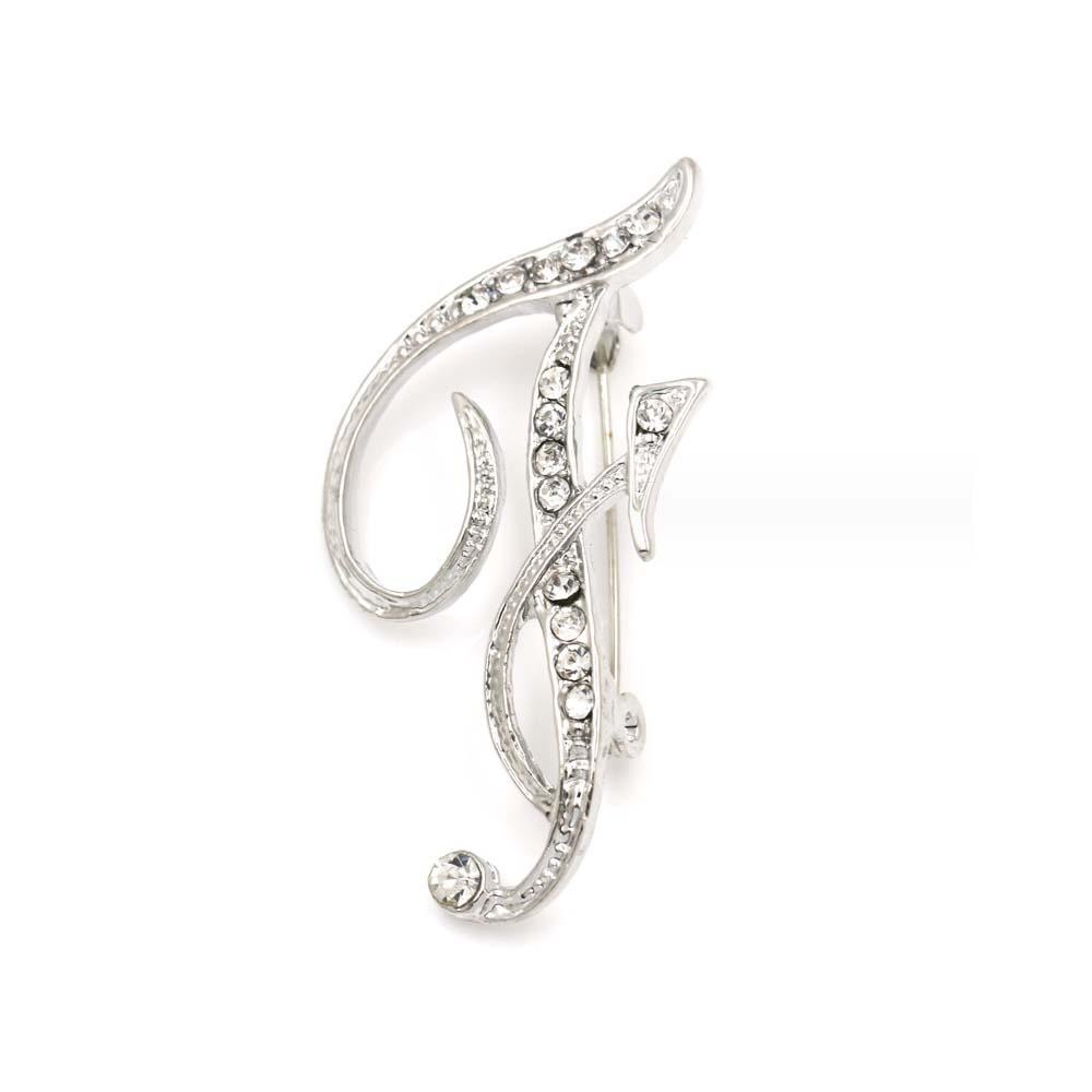 A-Z 26 Letters Pins Brooches Silver/Gold Plated Metal Broaches Pins-Clear Crystal Initial Breastpin