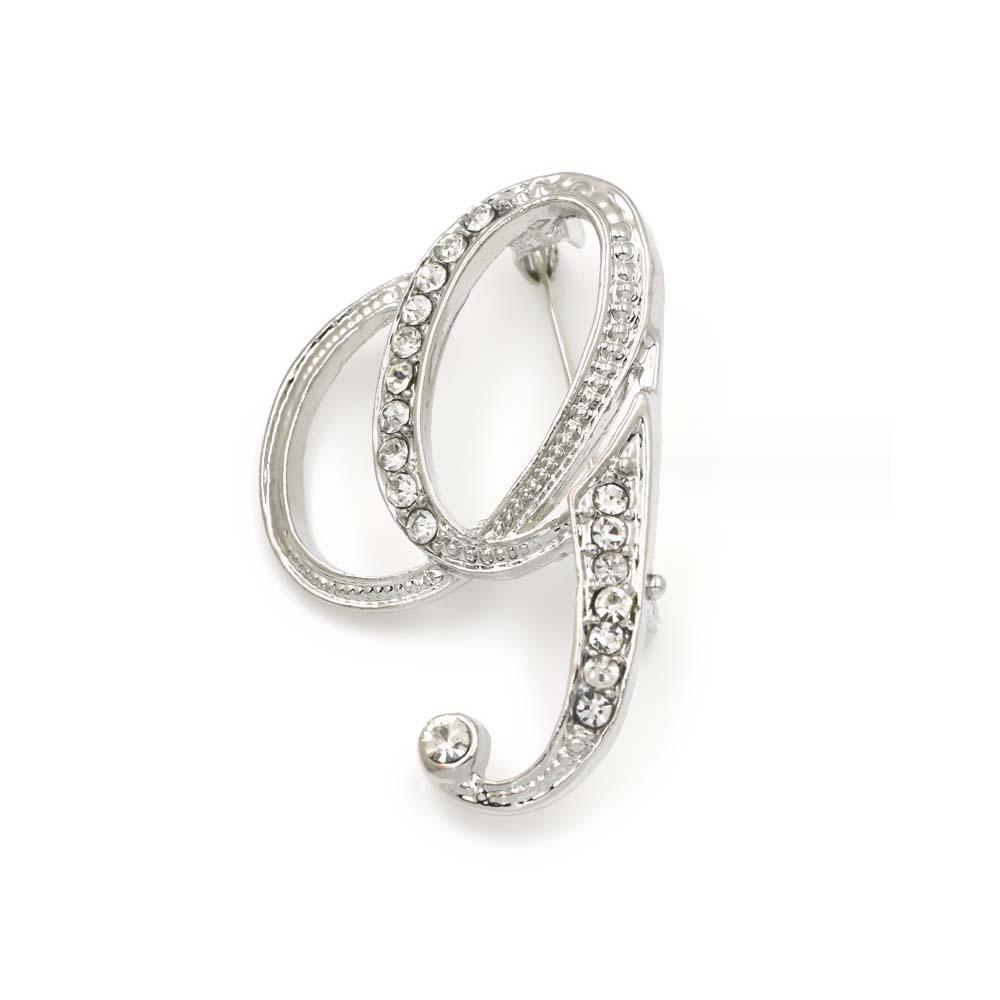 A-Z 26 Letters Pins Brooches Silver/Gold Plated Metal Broaches Pins-Clear Crystal Initial Breastpin