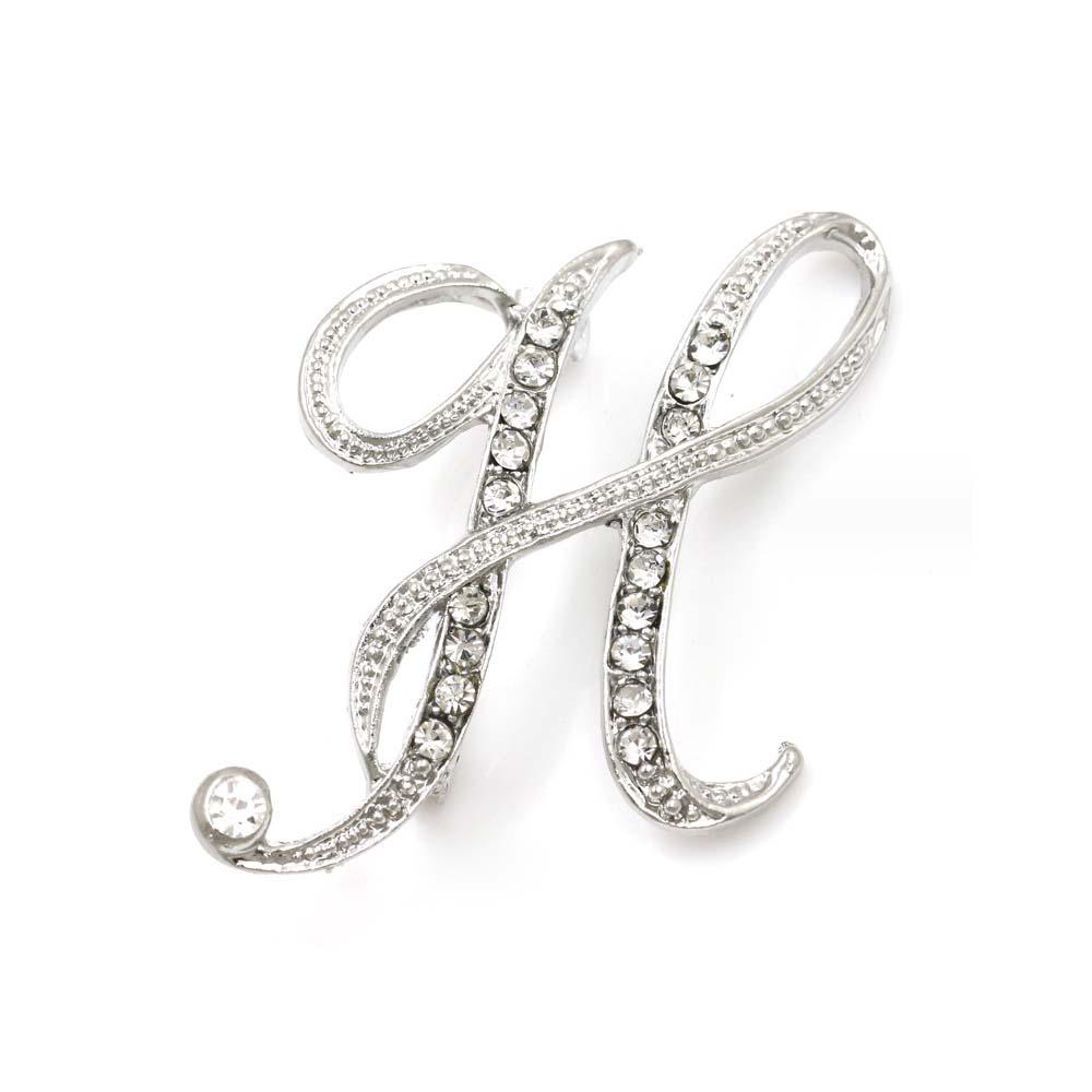 A-Z 26 Letters Pins Brooches Silver/Gold Plated Metal Broaches Pins-Clear Crystal Initial Breastpin