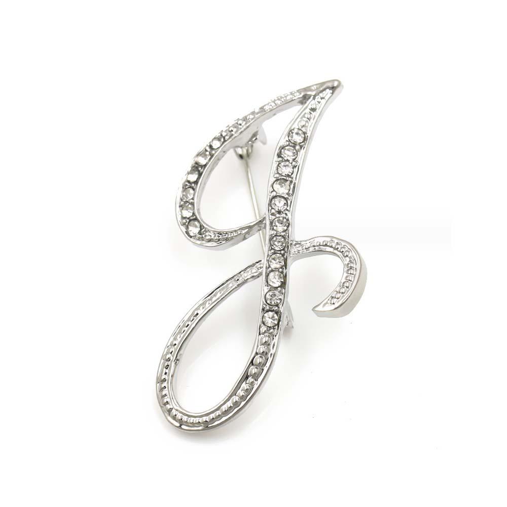 A-Z 26 Letters Pins Brooches Silver/Gold Plated Metal Broaches Pins-Clear Crystal Initial Breastpin