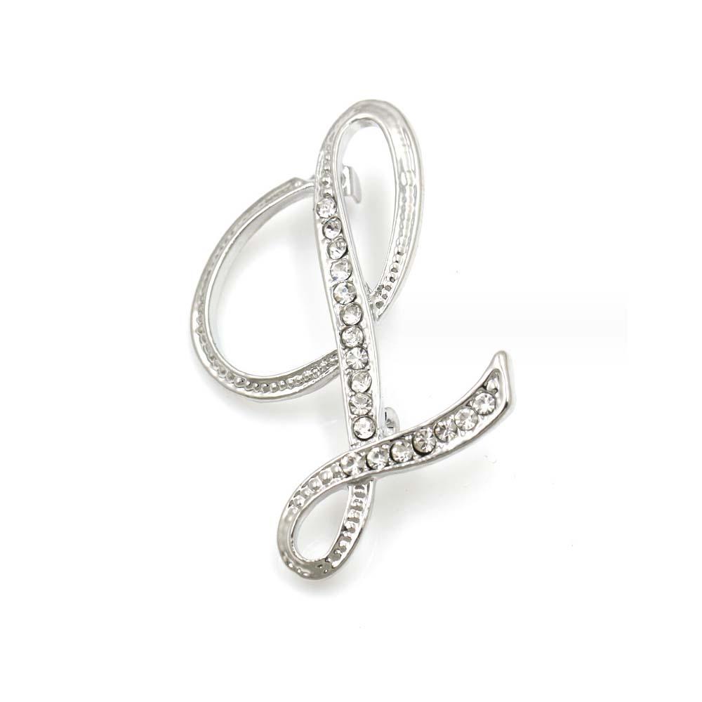 A-Z 26 Letters Pins Brooches Silver/Gold Plated Metal Broaches Pins-Clear Crystal Initial Breastpin