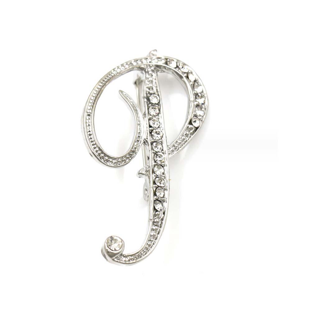 A-Z 26 Letters Pins Brooches Silver/Gold Plated Metal Broaches Pins-Clear Crystal Initial Breastpin