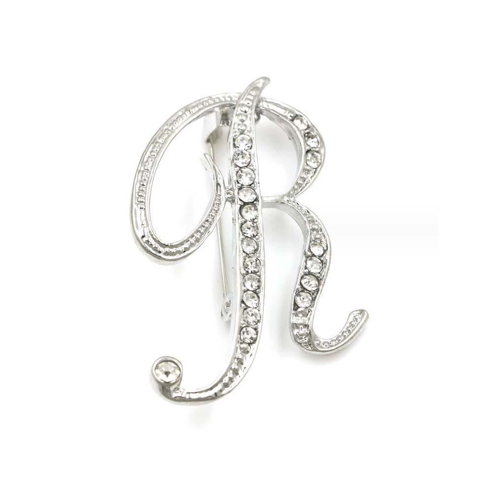 A-Z 26 Letters Pins Brooches Silver/Gold Plated Metal Broaches Pins-Clear Crystal Initial Breastpin