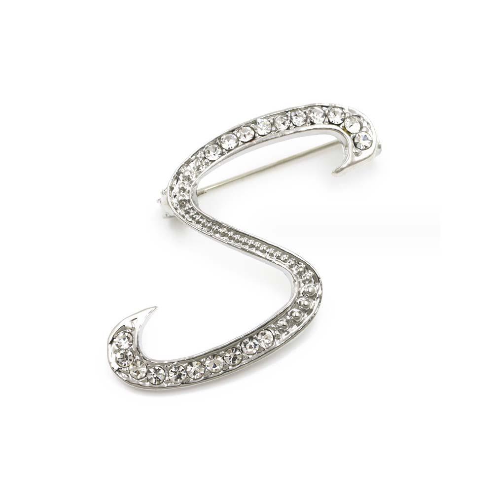 A-Z 26 Letters Pins Brooches Silver/Gold Plated Metal Broaches Pins-Clear Crystal Initial Breastpin