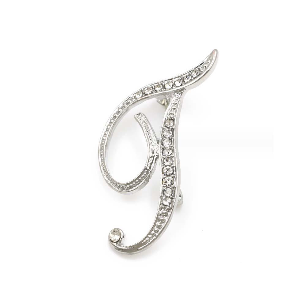 A-Z 26 Letters Pins Brooches Silver/Gold Plated Metal Broaches Pins-Clear Crystal Initial Breastpin
