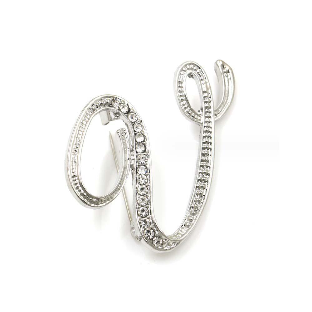 A-Z 26 Letters Pins Brooches Silver/Gold Plated Metal Broaches Pins-Clear Crystal Initial Breastpin