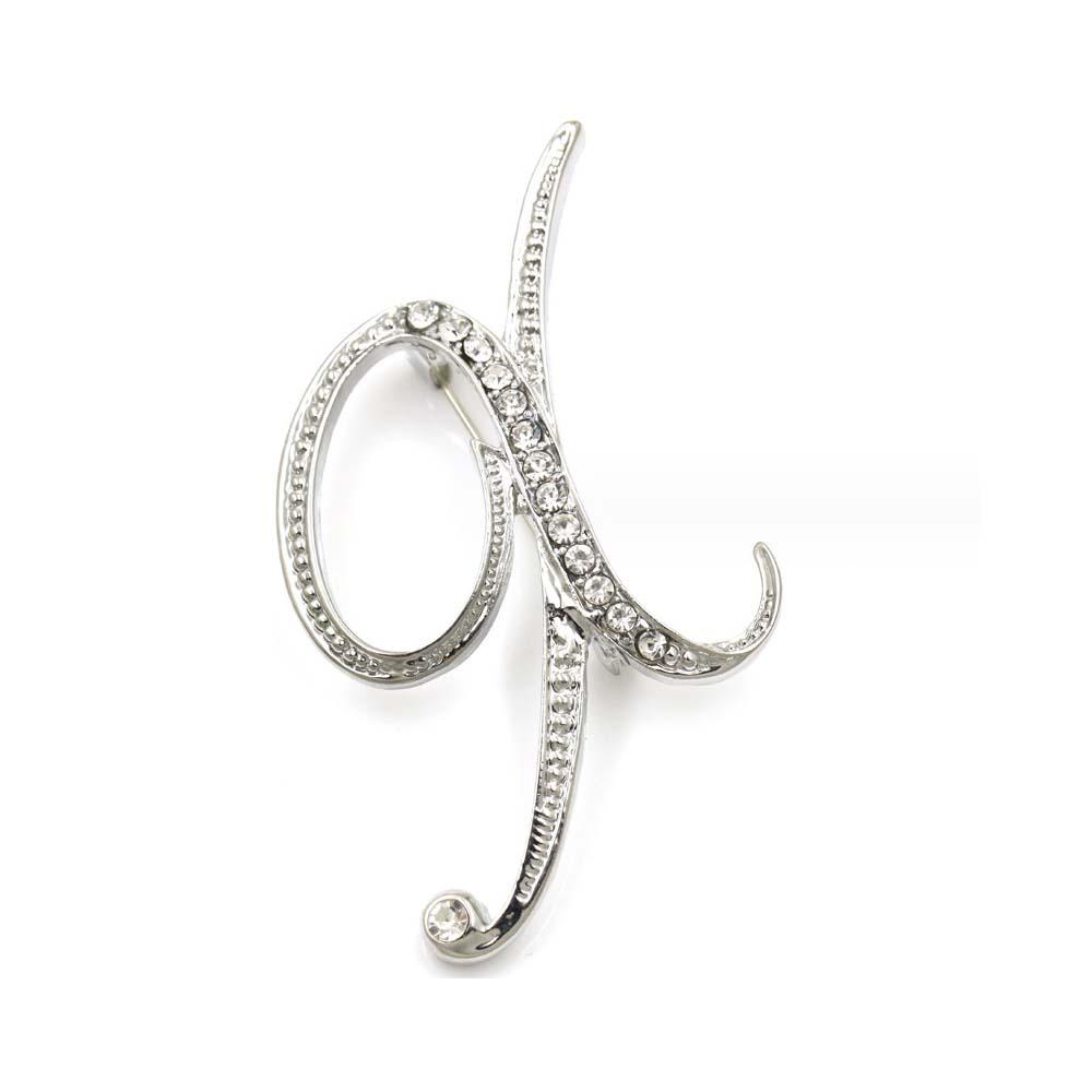 A-Z 26 Letters Pins Brooches Silver/Gold Plated Metal Broaches Pins-Clear Crystal Initial Breastpin