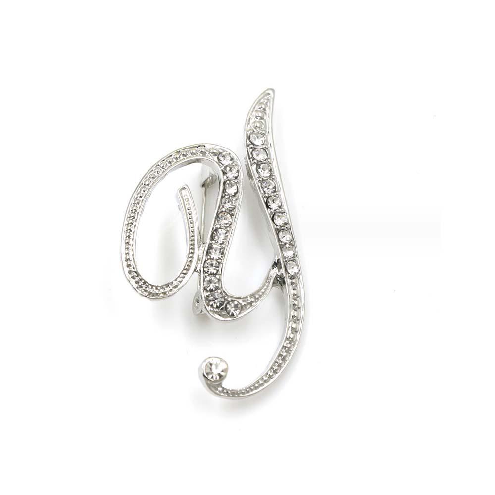 A-Z 26 Letters Pins Brooches Silver/Gold Plated Metal Broaches Pins-Clear Crystal Initial Breastpin