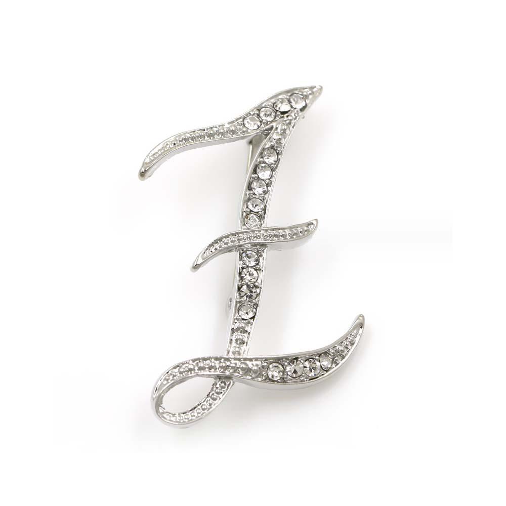 A-Z 26 Letters Pins Brooches Silver/Gold Plated Metal Broaches Pins-Clear Crystal Initial Breastpin