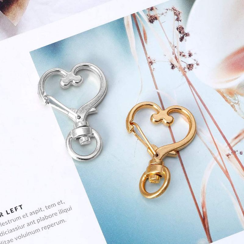 Heart-Shaped Swivel Snap Hook Keychain Metal Spring Snap Keychain Hook Lobster Clasp Key Ring Gold