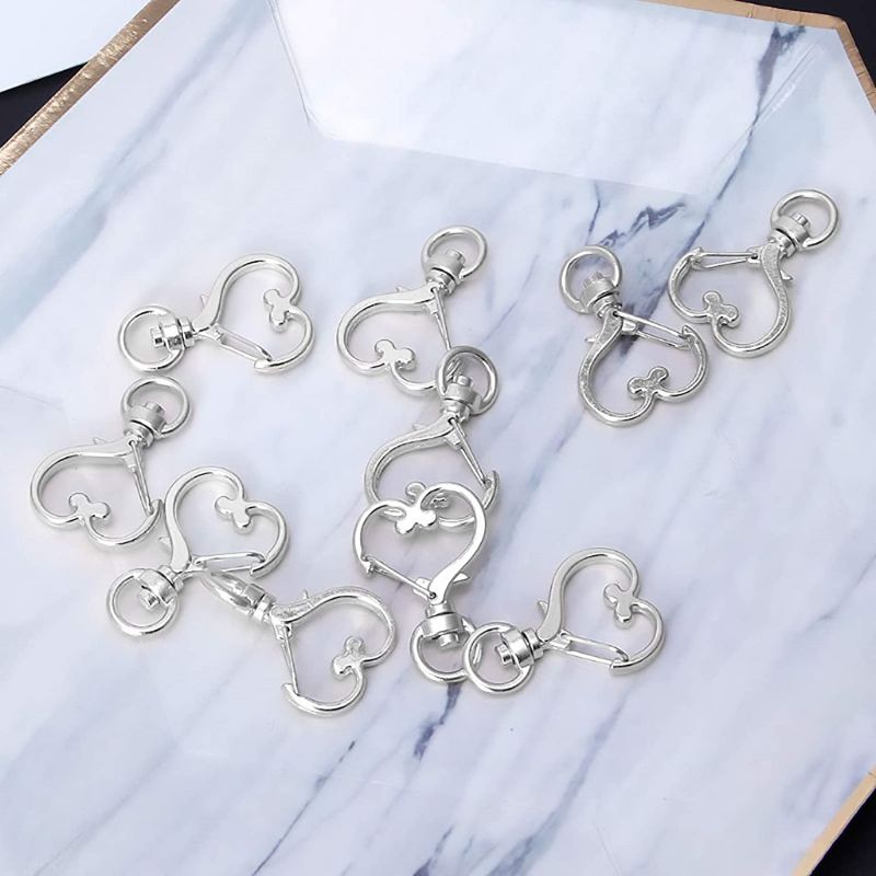 Heart-Shaped Swivel Snap Hook Keychain Metal Spring Snap Keychain Hook Lobster Clasp Key Ring Silver