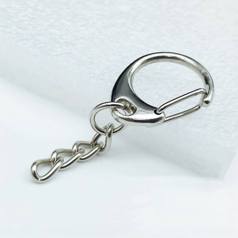 Small C-Shaped Buckle Key Ring Spring Snap Key Ring with Chain and Jump Ring Silver