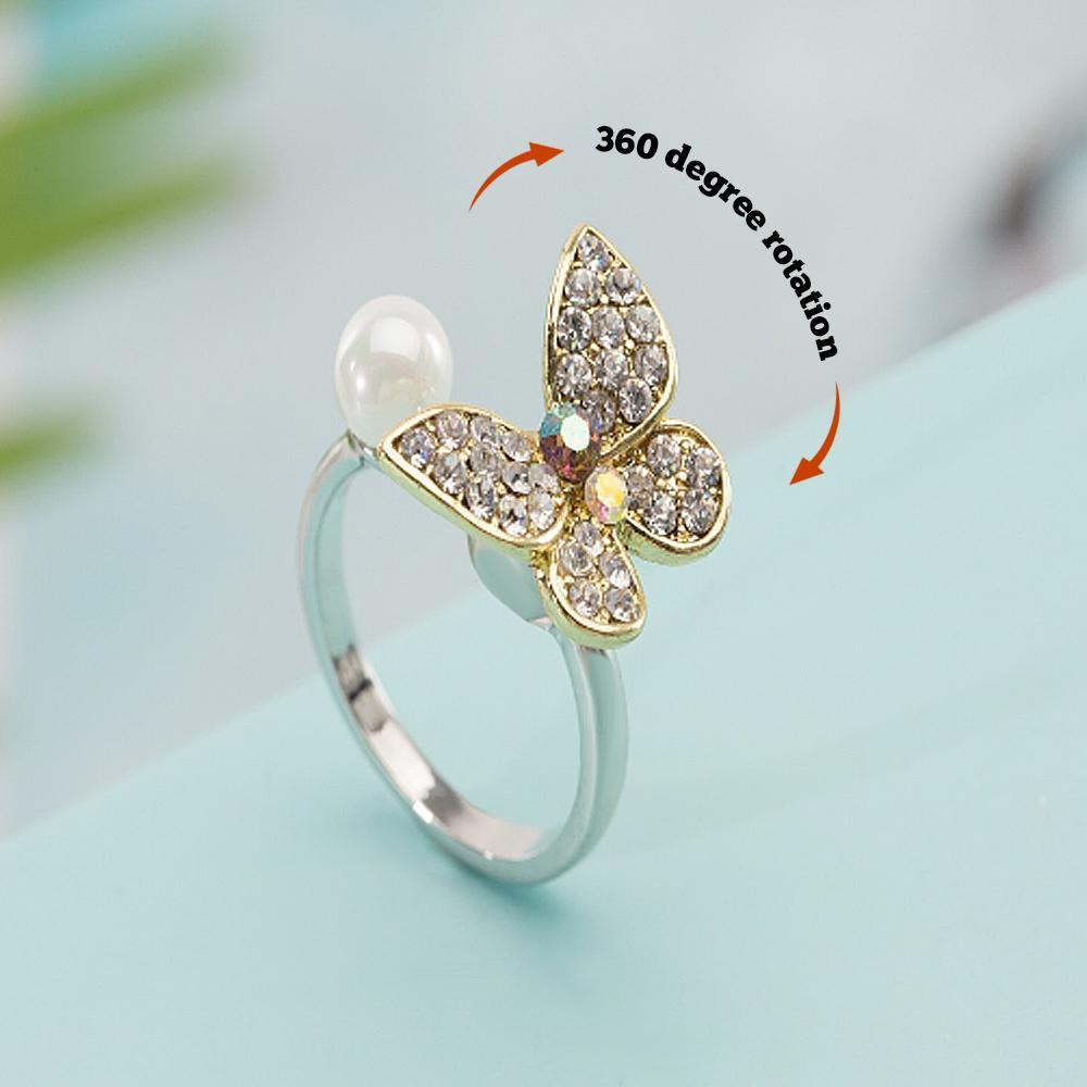 Anxiety Ring Rotating Butterfly Opening Ring Adjustable Anniversary Birthday Gifts For Women Girls