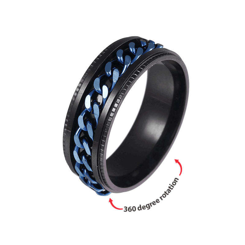Anxiety Ring Stainless Steel Biker Grooved Edge Anti-Anxiety Relief Gift For Him