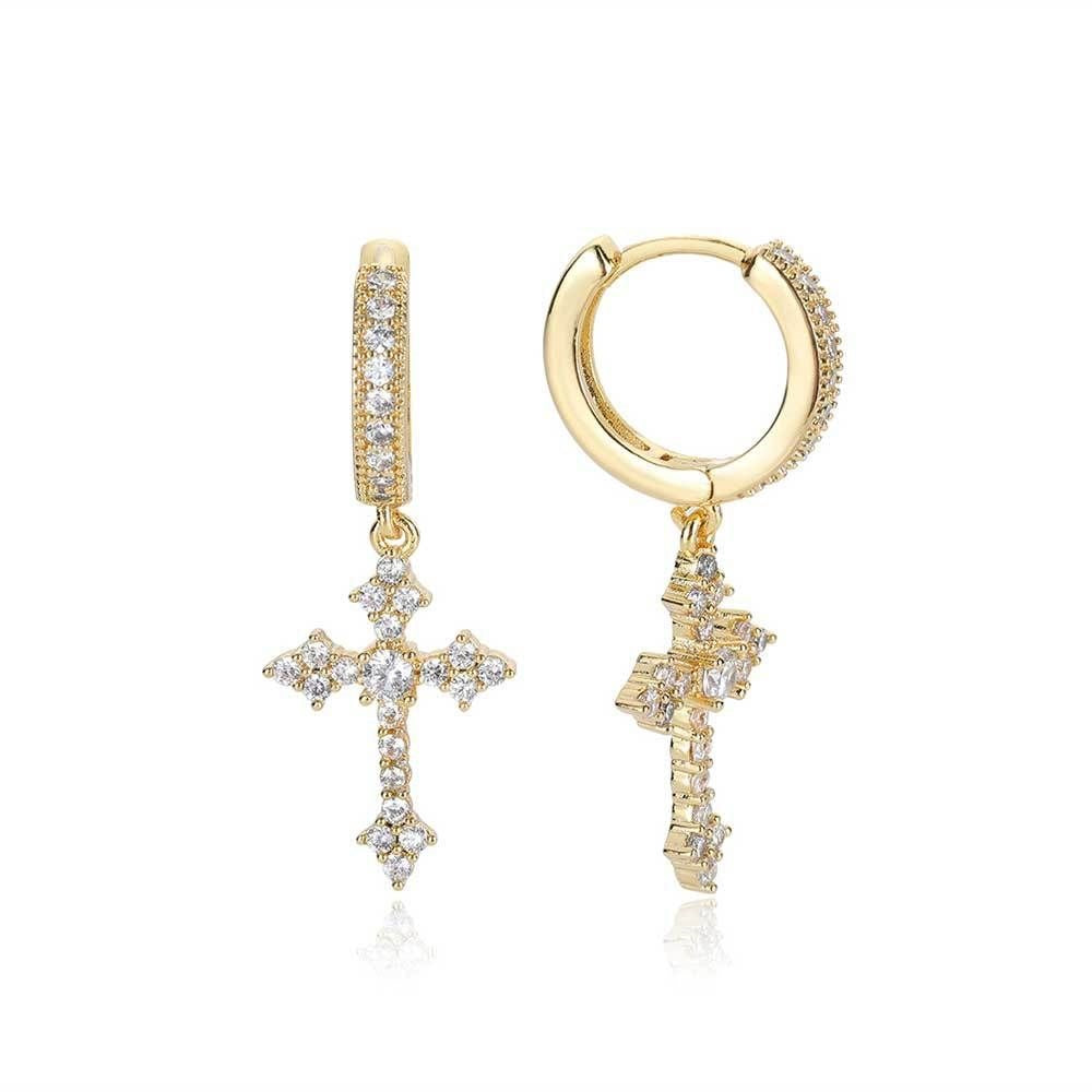Hip Hop Earrings Fashionable Micropaved Zirconia Cross Earrings Personality Men's jewelry