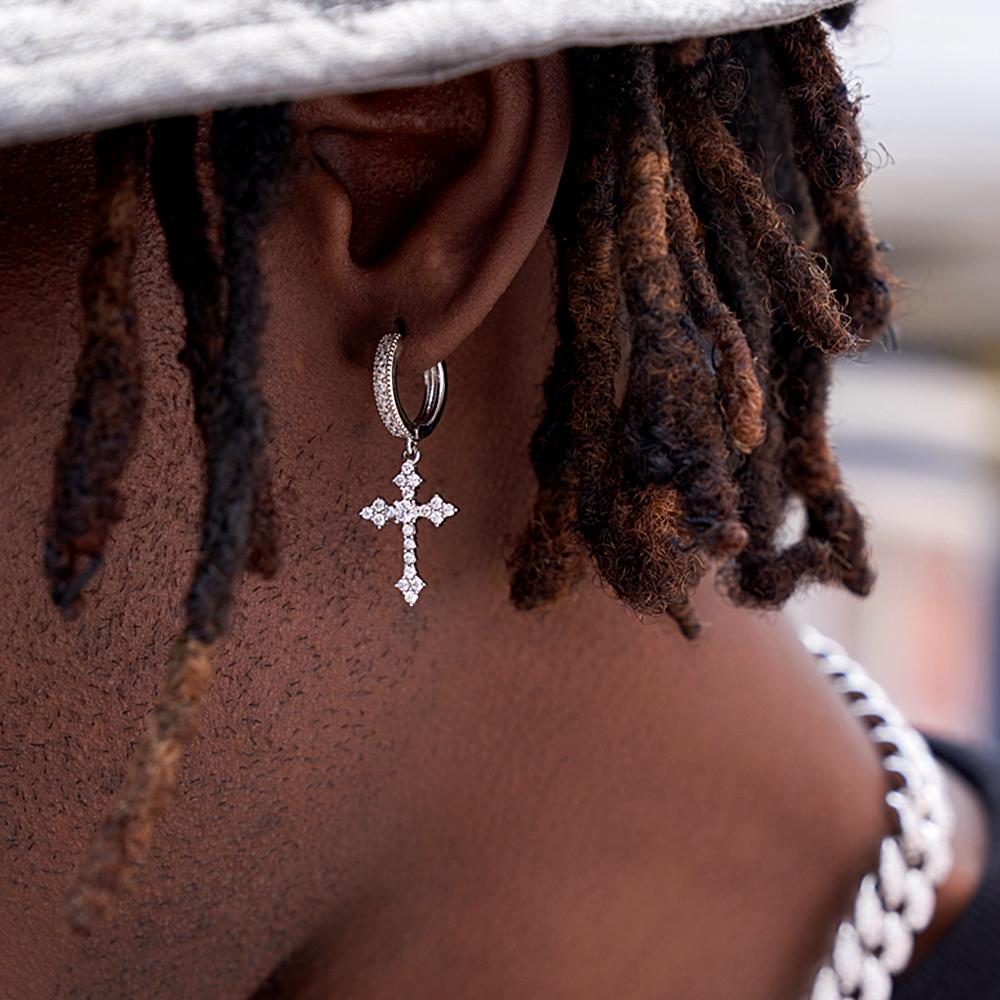 Hip Hop Earrings Fashionable Micropaved Zirconia Cross Earrings Personality Men's jewelry