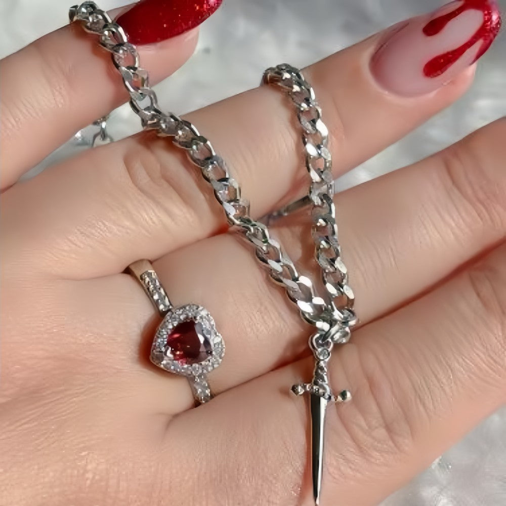 You Are In My Heart Ring and Bracelet Set Heart Sword Ring Bracelet