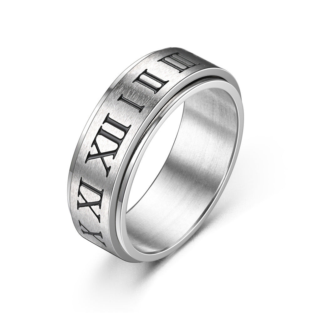 Fidget Anti-anxiety Ring Roman Numerals Open Adjustable Spinner Ring Jewelry Gifts for Him