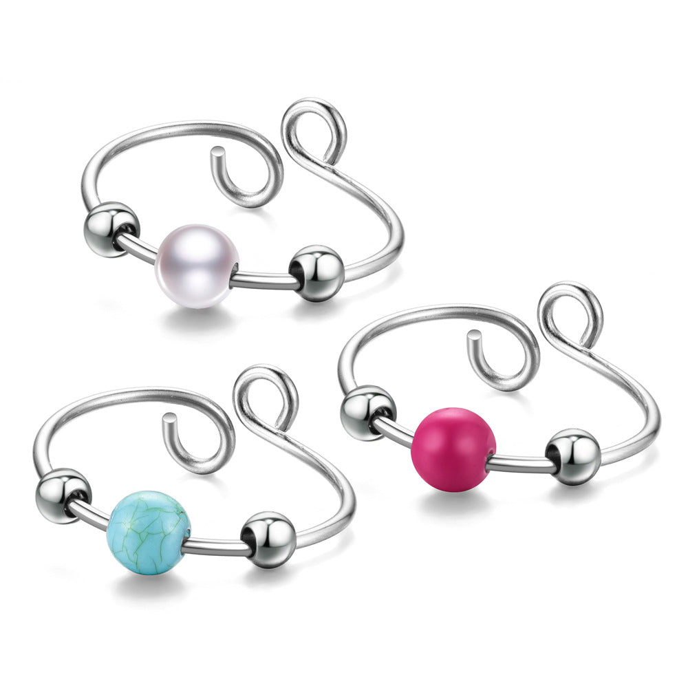 Fidget Anti-anxiety Ring Turquoise Bead Open Adjustable Spinner Ring Jewelry Gifts for Her