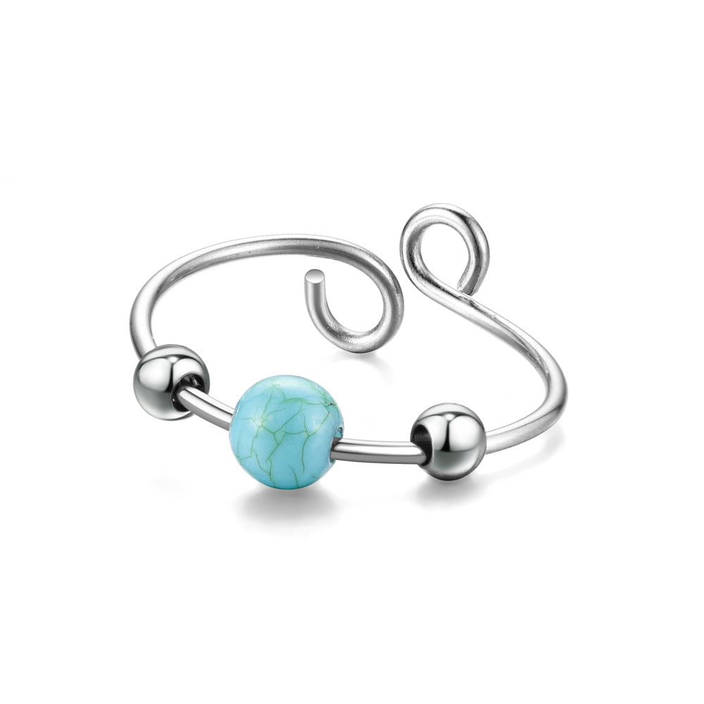 Fidget Anti-anxiety Ring Turquoise Bead Open Adjustable Spinner Ring Jewelry Gifts for Her