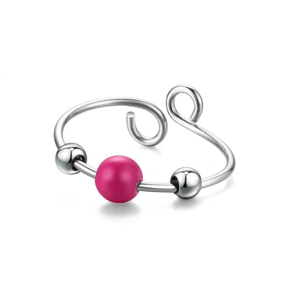 Fidget Anti-anxiety Ring Turquoise Bead Open Adjustable Spinner Ring Jewelry Gifts for Her