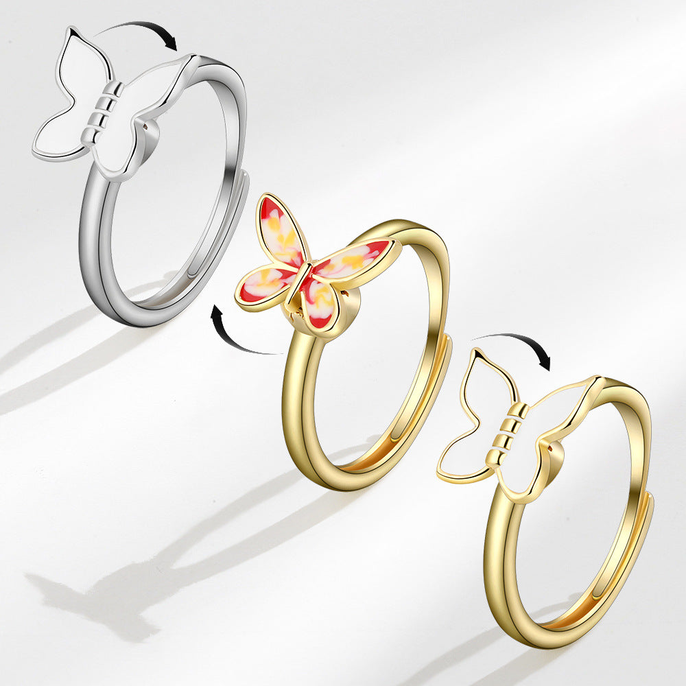 Fidget Anti-anxiety Ring Butterfly Open Adjustable Spinner Ring Jewelry Gifts for Her