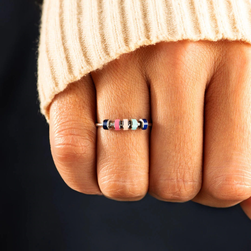 Fidget Ring Spinner Anti-anxiety Silver Ring Macaron Enamel Jewelry Gifts for Her