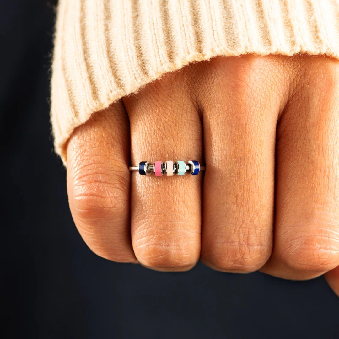 Fidget Ring Spinner Anti-anxiety Silver Ring Macaron Enamel Jewelry Gifts for Her