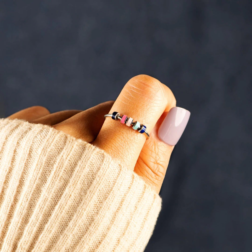 Fidget Ring Spinner Anti-anxiety Silver Ring Macaron Enamel Jewelry Gifts for Her