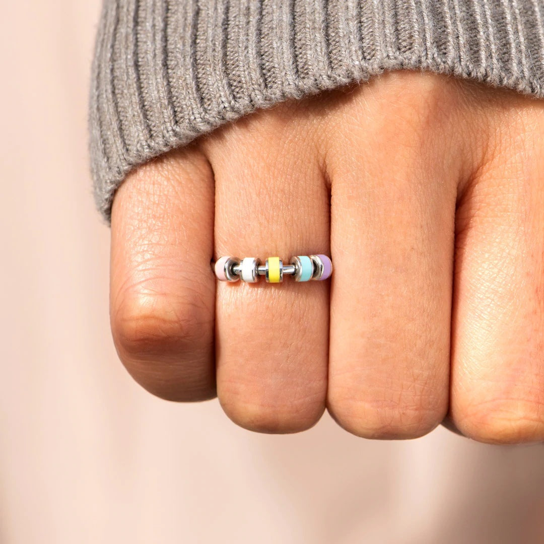 Fidget Ring Spinner Anti-anxiety Silver Ring Macaron Enamel Jewelry Gifts for Her