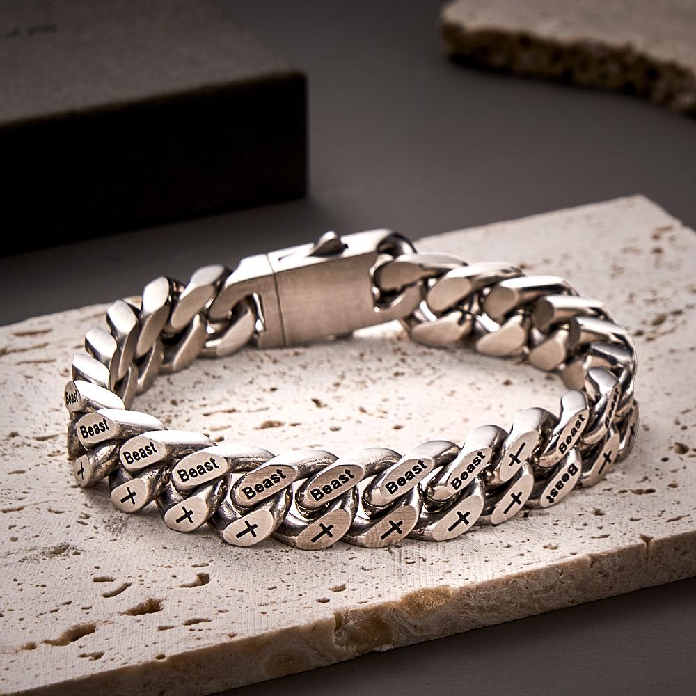 Mens Bracelet Titanium Steel Bracelet Double Sided Beast Cuban Bracelet Perfect Gift for Him