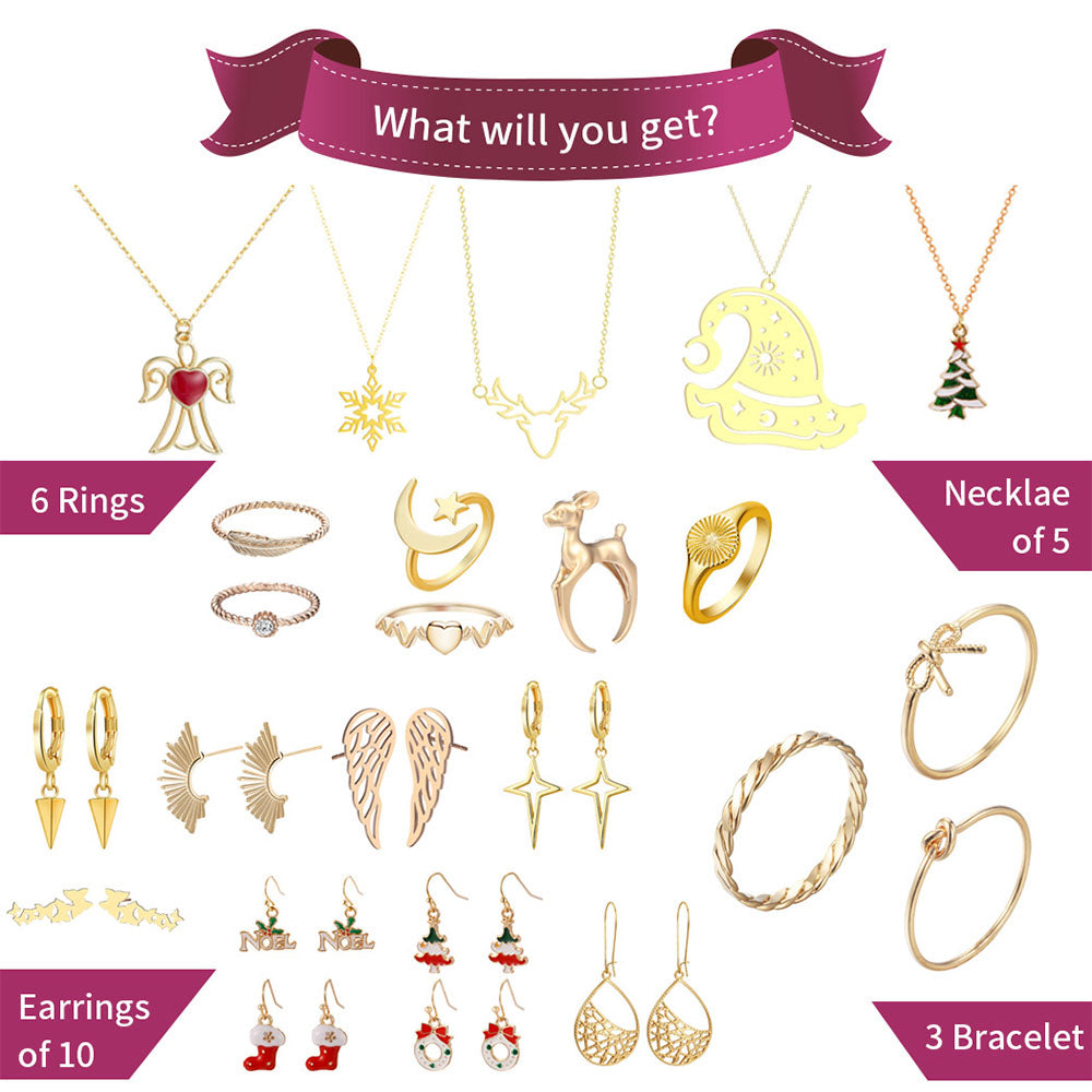 24 Number Christmas Advent Calendar Box Jewelry Ring Necklace Jewelry Advent Calendar Gift Box (Random Style)