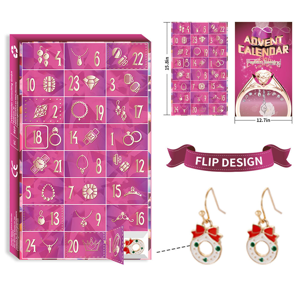 24 Number Christmas Advent Calendar Box Jewelry Ring Necklace Jewelry Advent Calendar Gift Box (Random Style)