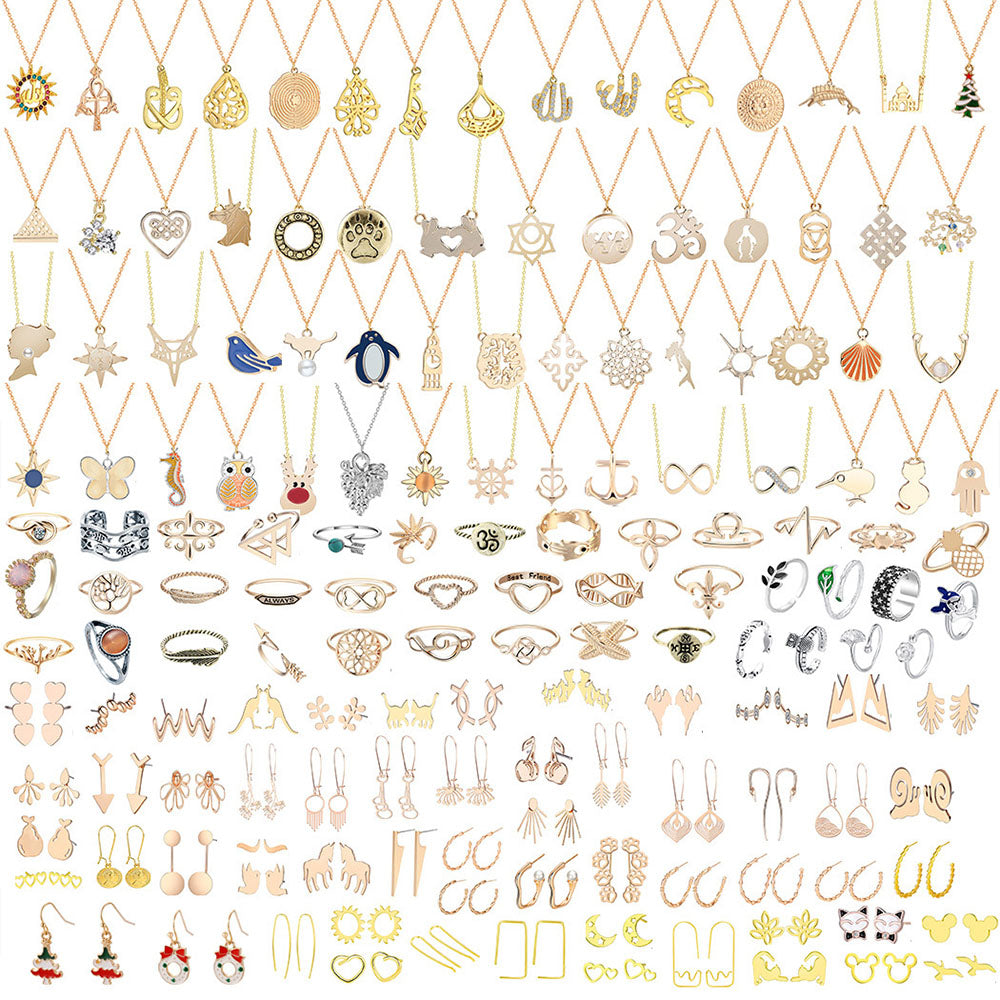 Advent Calendar To Christmas Ring Necklace Earrings Jewelry Box Set Christmas 24-Piece Set (Random Style)