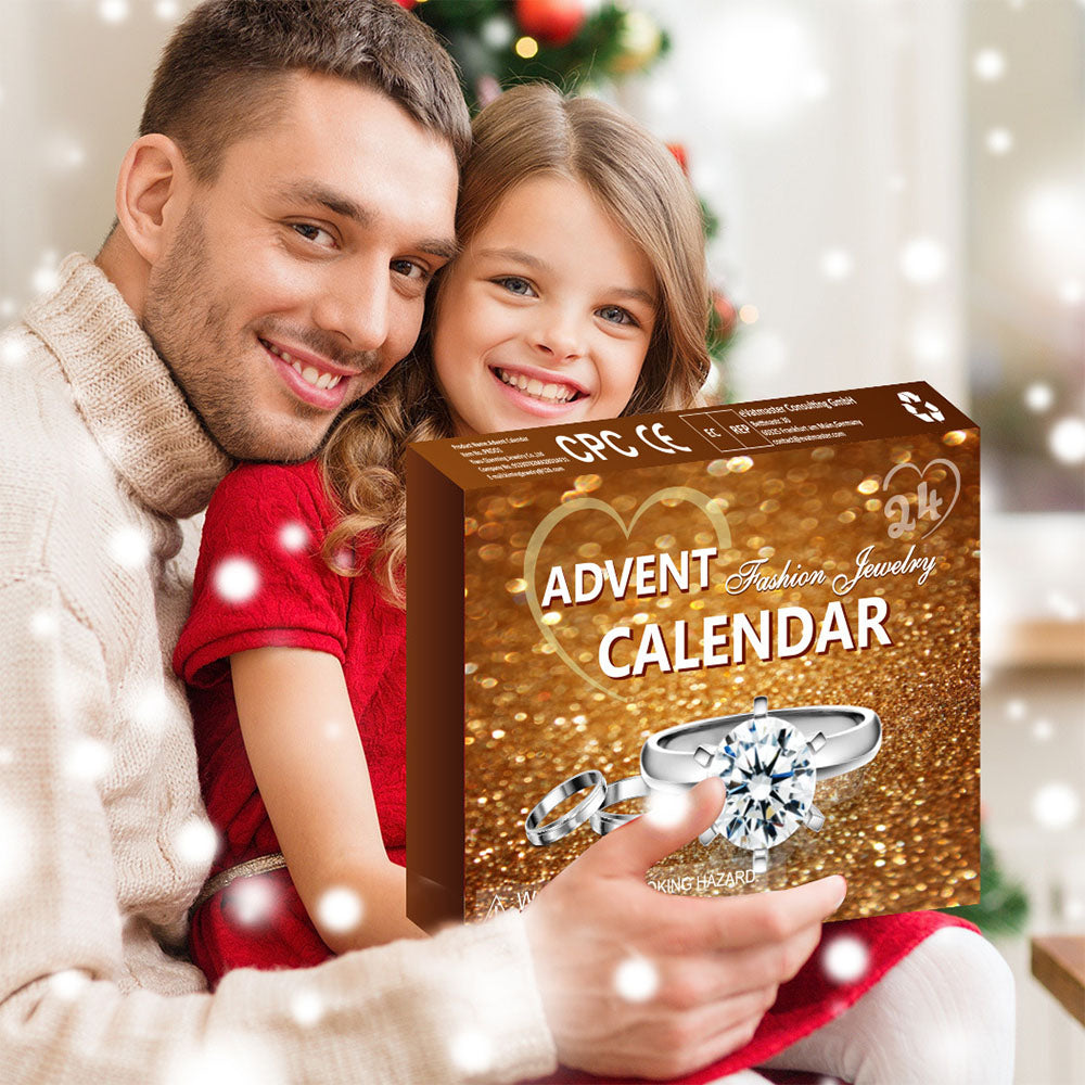 Christmas Box Advent Calendar Jewelry Set Box Ring Necklace Earrings Christmas 24-Piece Set (Random Style)