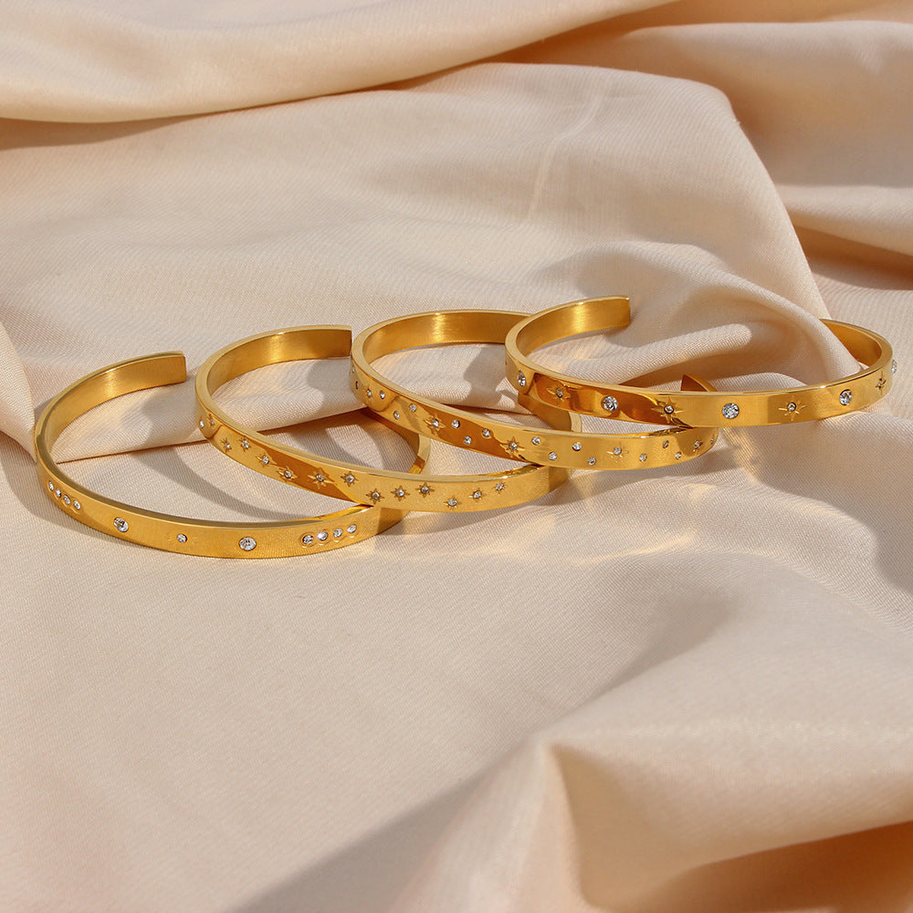 18K Gold Celestial Cuff Bracelet Set  Gold Plated Bangels Sun Stars Carved Bracelet Classic Stacking Bangles