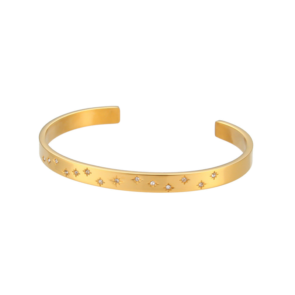 18K Gold Celestial Cuff Bracelet Set  Gold Plated Bangels Sun Stars Carved Bracelet Classic Stacking Bangles