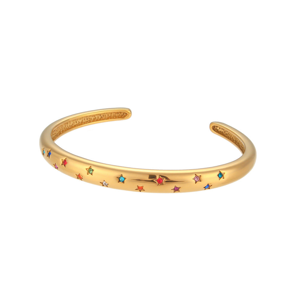 18K Gold Celestial Cuff Bracelet Set  Gold Plated Bangels Sun Stars Carved Bracelet Classic Stacking Bangles