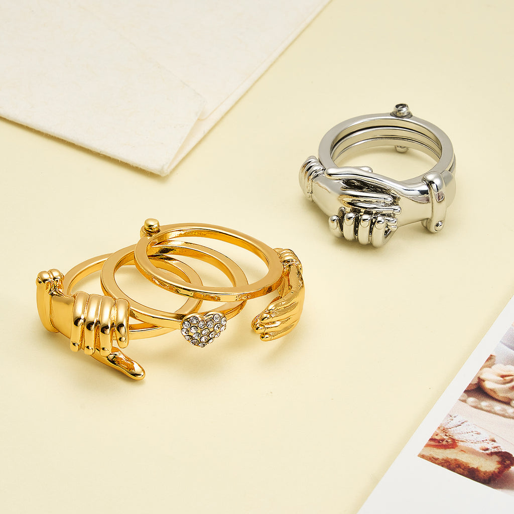 Open Hands Heart Ring Fede Gimmel Clasped Hands Ring Holding Hands Claddagh Band Hug Ring Bronze Couple Rings for Women