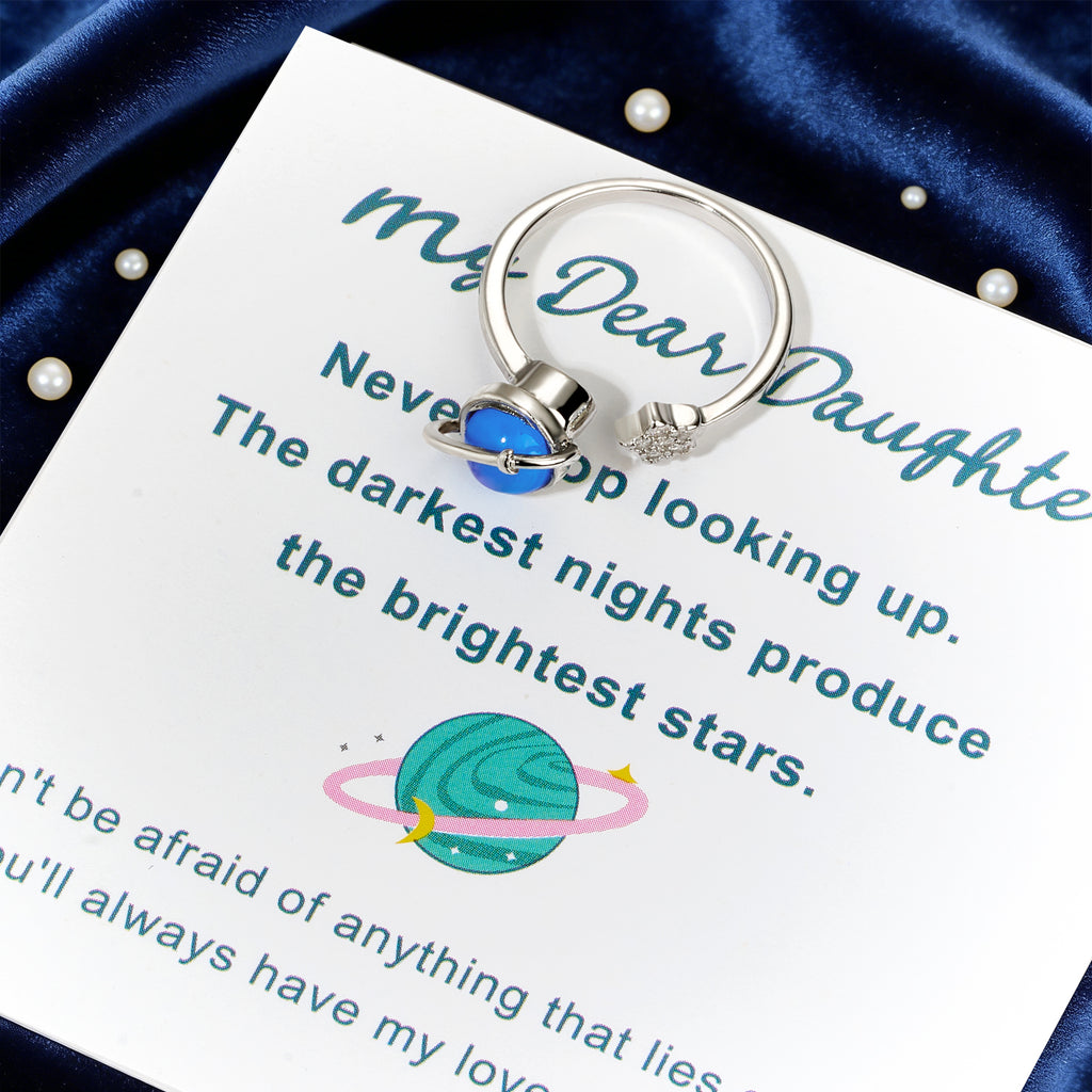 To My Daughter Gift Star & Moon Rotatable Ring Stress Relief Fidget Ring for Anxiety Relief Perfect for Birthday Gift Christmas Gift