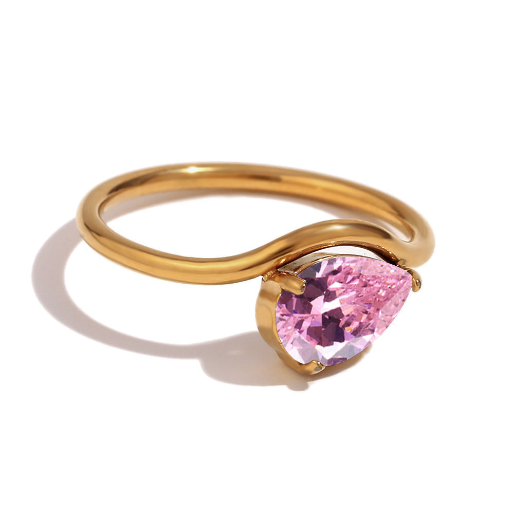 Minimalist Pear Cut Birthstone Ring – Dainty Personalized Gift for Her