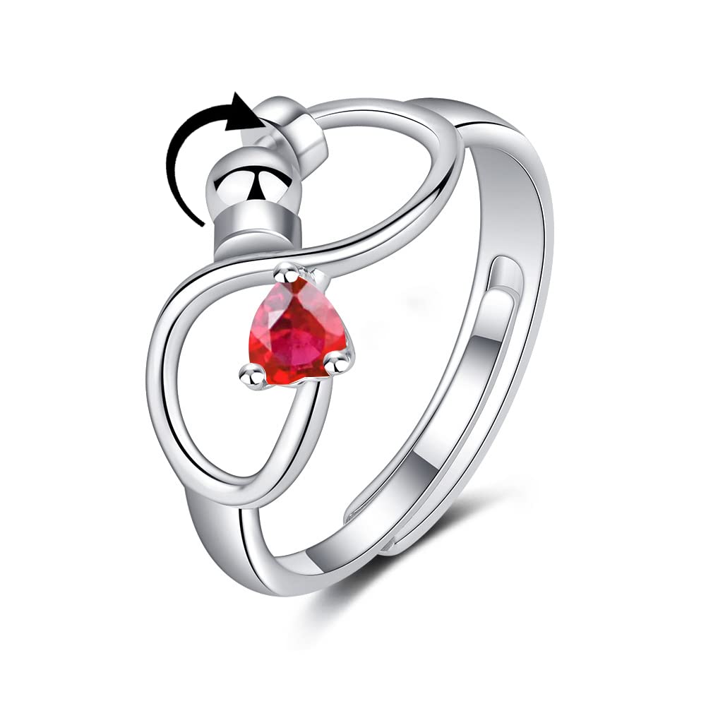 Fidget Anxiety Adjustable Rotating Ring for Women Girls with 12 Birthstone Jewelry for Birthday Gift