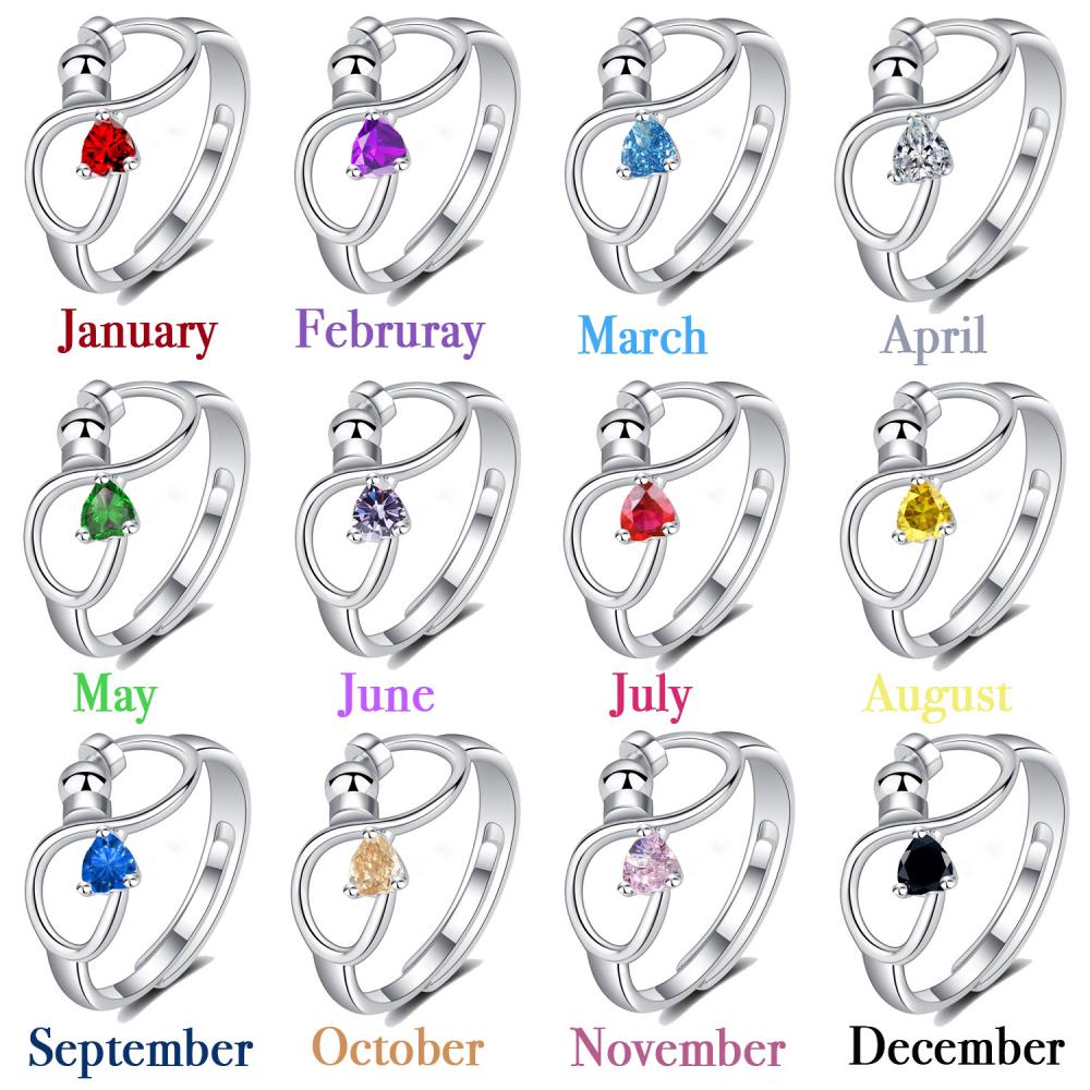 Fidget Anxiety Adjustable Rotating Ring for Women Girls with 12 Birthstone Jewelry for Birthday Gift