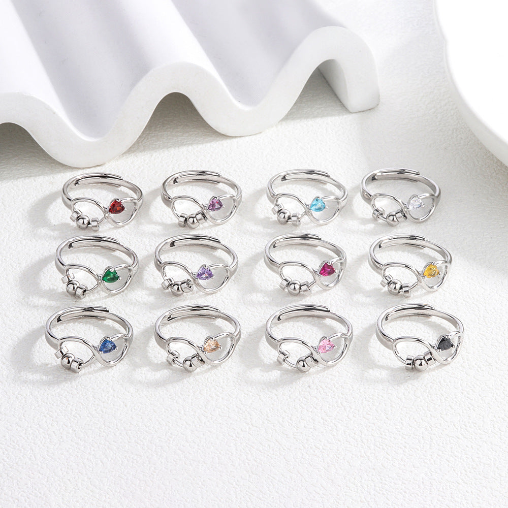 Fidget Anxiety Adjustable Rotating Ring for Women Girls with 12 Birthstone Jewelry for Birthday Gift
