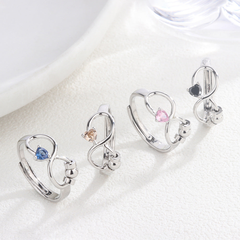 Fidget Anxiety Adjustable Rotating Ring for Women Girls with 12 Birthstone Jewelry for Birthday Gift